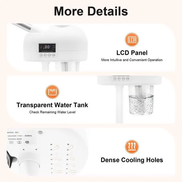 Alt view image 5 of 7 - Standing Facial Steamer with LCD Timer 0-20min, Ozone Face Steamer Machine, Movable Pedicure Steamer with Wheels & Adjustable Height, Portable Skin Care Spa for Home Beauty Salon