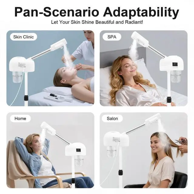 Alt view image 7 of 7 - Standing Facial Steamer with LCD Timer 0-20min, Ozone Face Steamer Machine, Movable Pedicure Steamer with Wheels & Adjustable Height, Portable Skin Care Spa for Home Beauty Salon