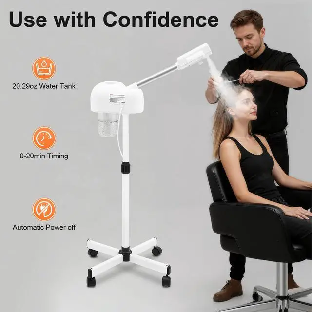Alt view image 6 of 7 - Standing Facial Steamer with LCD Timer 0-20min, Ozone Face Steamer Machine, Movable Pedicure Steamer with Wheels & Adjustable Height, Portable Skin Care Spa for Home Beauty Salon