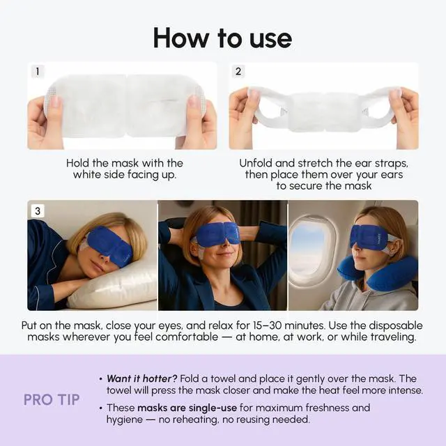 Alt view image 6 of 7 - Heated Eye Masks for Dry Eyes Relief Disposable Self-Heating Steam Eye Mask with Lavender Warm Moist Heat Eye Compress for Dry, Tired & Irritated Eyes, Eye Strain
