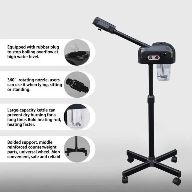 Alt view image 2 of 7 - LCD Ozone Facial Steamer, Professional Salon Spa Steamer Beauty Equipment, Spray 107.6 Warm Steam, 360° Rotatable Nozzle, Timer Function, Adjustable Height, Rolling Wheels