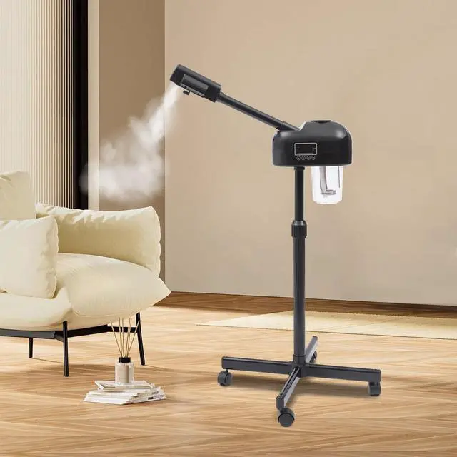 Alt view image 2 of 7 - Facial Steamer for Esthetician Deep Cleaning Face Steamer for Facial with Hot Mist, Rolling Wheels & 360° Rotatable Nozzle Beauty Salon Spa Skin Care Tools, Height Adjustable (black)