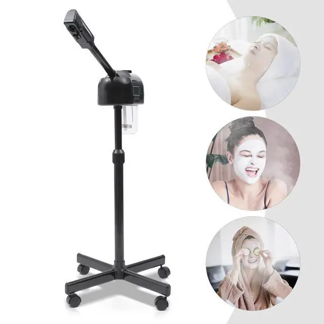 Alt view image 3 of 7 - Facial Steamer for Esthetician Deep Cleaning Face Steamer for Facial with Hot Mist, Rolling Wheels & 360° Rotatable Nozzle Beauty Salon Spa Skin Care Tools, Height Adjustable (black)