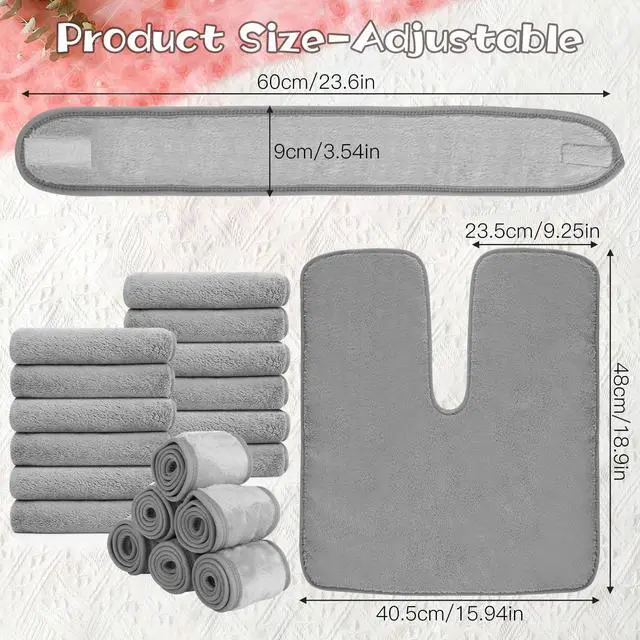 Alt view image 2 of 7 - 18PCS U-Shaped Microfiber Facial Towels for Estheticians,Ultra-Soft & Absorbent Spa Towels and Facial Spa Headband for Massage, Facial Steam & Skincare (Gray)
