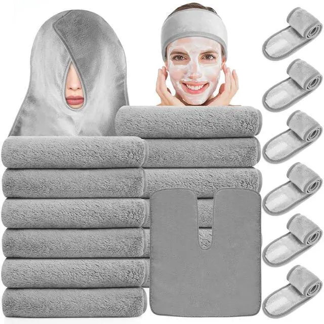 Main image of 18PCS U-Shaped Microfiber Facial Towels for Estheticians,Ultra-Soft & Absorbent Spa Towels and Facial Spa Headband for Massage, Facial Steam & Skincare (Gray)