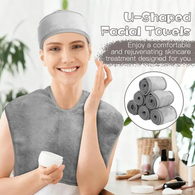 Alt view image 5 of 7 - 18PCS U-Shaped Microfiber Facial Towels for Estheticians,Ultra-Soft & Absorbent Spa Towels and Facial Spa Headband for Massage, Facial Steam & Skincare (Gray)