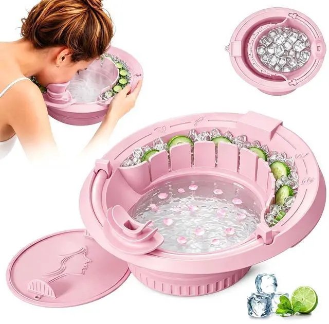 Main image of Breathable Face Ice Bath Bowl with Ice & Skincare Separation Design (Pink)