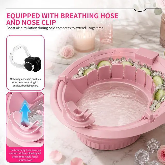 Alt view image 4 of 7 - Breathable Face Ice Bath Bowl with Ice & Skincare Separation Design (Pink)