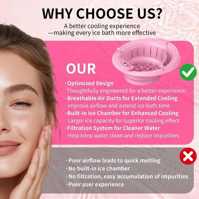 Alt view image 6 of 7 - Breathable Face Ice Bath Bowl with Ice & Skincare Separation Design (Pink)