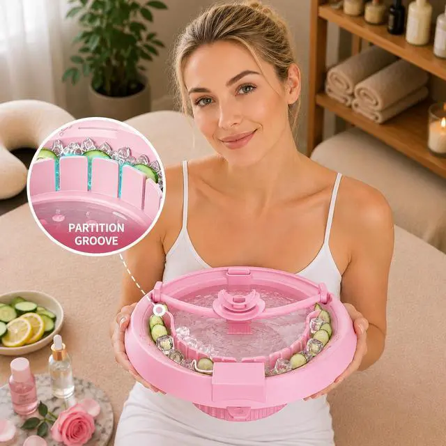 Alt view image 7 of 7 - Breathable Face Ice Bath Bowl with Ice & Skincare Separation Design (Pink)