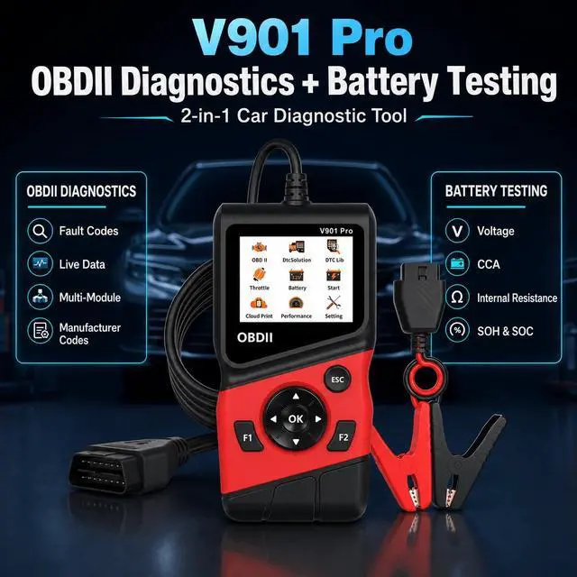 Alt view image 2 of 7 - 2-in-1 OBD2 Scanner with 12V Battery Tester Car Repair Diagnostic Tool