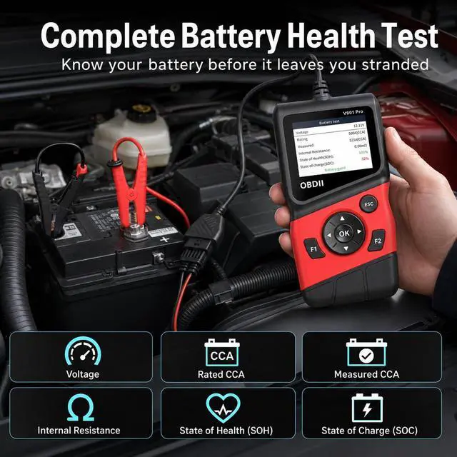 Alt view image 5 of 7 - 2-in-1 OBD2 Scanner with 12V Battery Tester Car Repair Diagnostic Tool