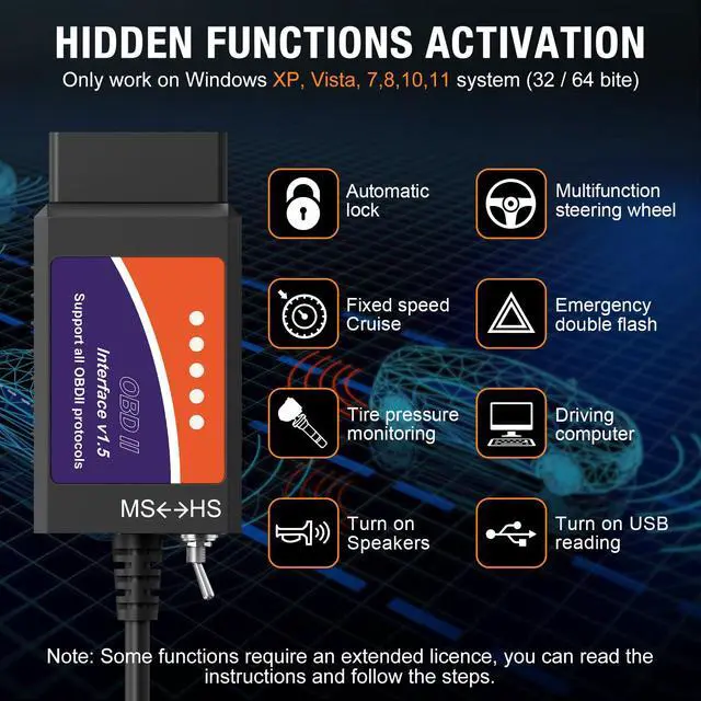 Alt view image 5 of 7 - ELM327 OBD2 USB Adapter for Windows, ELMconfig Scanner with MS CAN/HS CAN Switch for Scan F150 F250 Car and Light Truck Check Engine Light, Diagnosis on Windows with V1.5 Chip