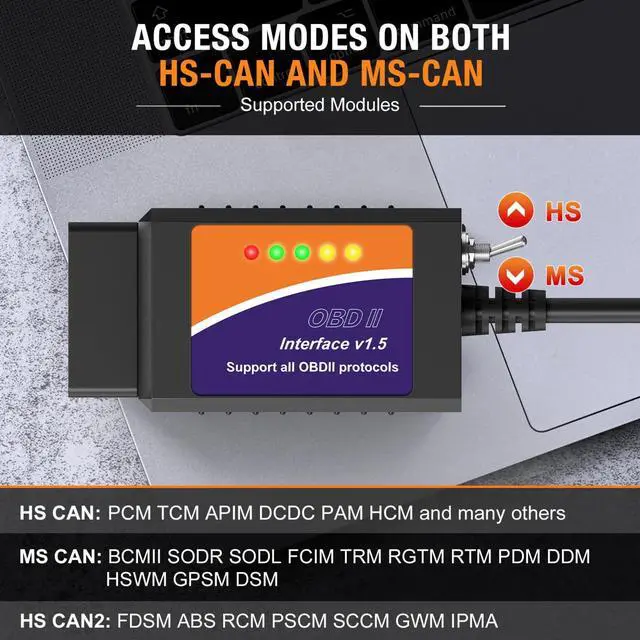 Alt view image 7 of 7 - ELM327 OBD2 USB Adapter for Windows, ELMconfig Scanner with MS CAN/HS CAN Switch for Scan F150 F250 Car and Light Truck Check Engine Light, Diagnosis on Windows with V1.5 Chip