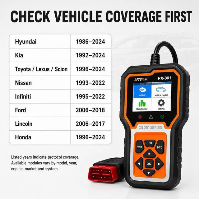 Alt view image 2 of 7 - OBD2 Scanner Check Engine Light Car Code Reader Clear Error Codes ABS SRS SAS Etc Full Vehicle System Diagnostics Tool Compatible with Toyota Honda Ford