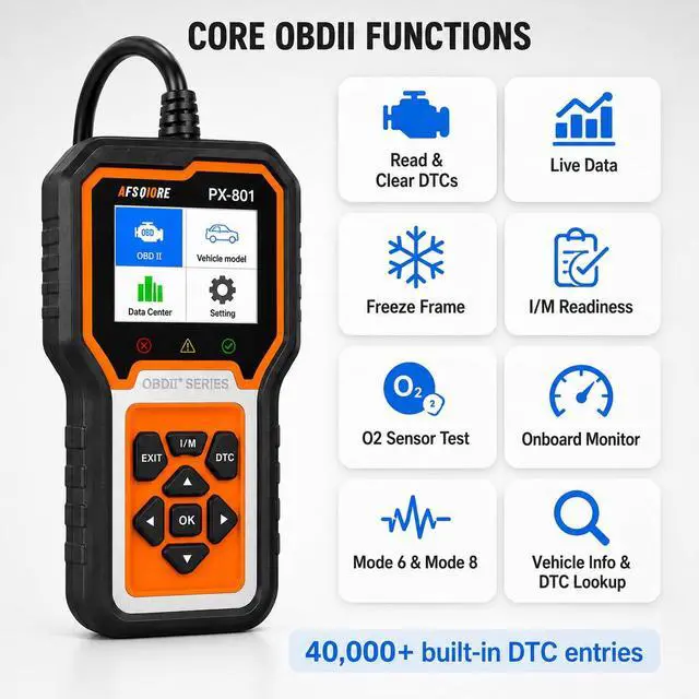Alt view image 6 of 7 - OBD2 Scanner Check Engine Light Car Code Reader Clear Error Codes ABS SRS SAS Etc Full Vehicle System Diagnostics Tool Compatible with Toyota Honda Ford