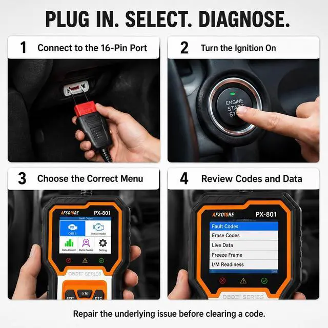 Alt view image 5 of 7 - OBD2 Scanner Check Engine Light Car Code Reader Clear Error Codes ABS SRS SAS Etc Full Vehicle System Diagnostics Tool Compatible with Toyota Honda Ford