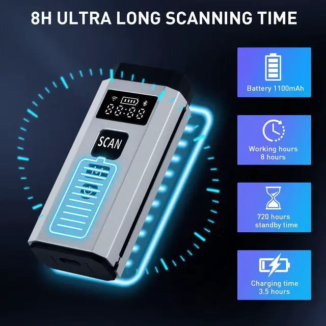Alt view image 4 of 7 - Barcode Scanner Bluetooth, 1D 2D Portable Wireless Barcode Reader 3 in 1 Wired & Bluetooth & 2.4G Wireless Connection Bar Code Scanners with TFT Screen Work for iOS, Windows, Android