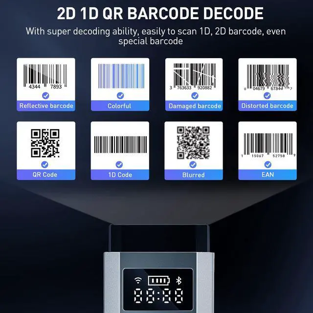 Alt view image 5 of 7 - Barcode Scanner Bluetooth, 1D 2D Portable Wireless Barcode Reader 3 in 1 Wired & Bluetooth & 2.4G Wireless Connection Bar Code Scanners with TFT Screen Work for iOS, Windows, Android