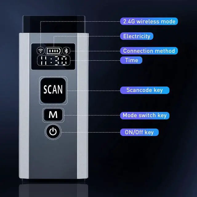 Alt view image 6 of 7 - Barcode Scanner Bluetooth, 1D 2D Portable Wireless Barcode Reader 3 in 1 Wired & Bluetooth & 2.4G Wireless Connection Bar Code Scanners with TFT Screen Work for iOS, Windows, Android