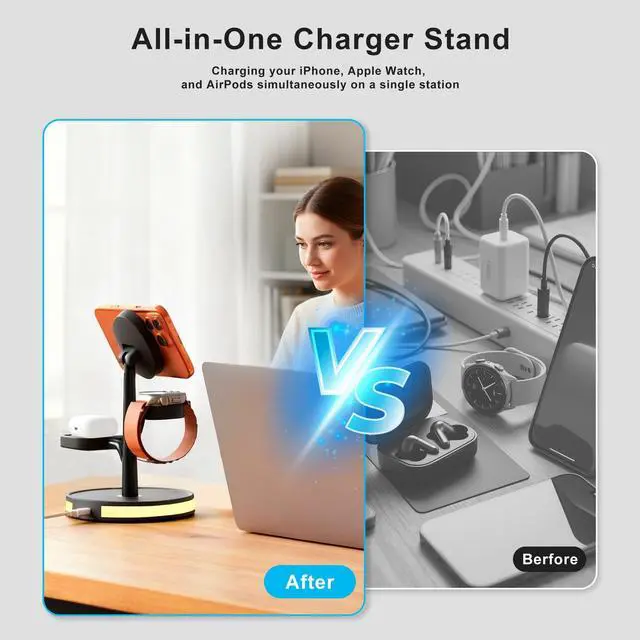 Alt view image 3 of 7 - Wireless Charger, 3 in 1 Magnetic Charging Station for Apple Device