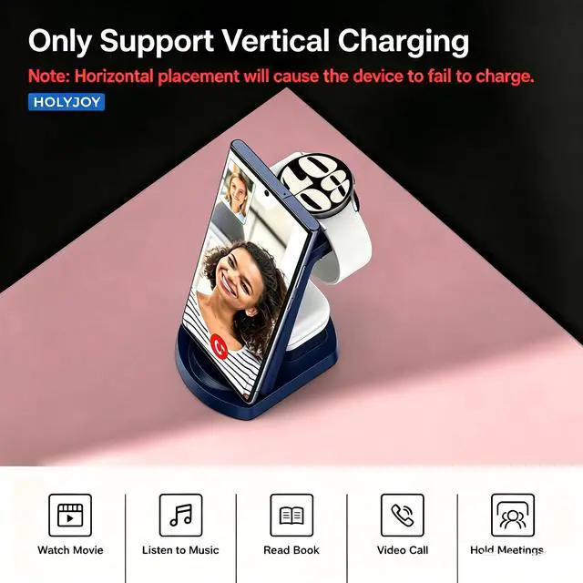 Alt view image 3 of 7 - Wireless Charger for Samsung/Android, 3 in 1 Fast Charging Station/Stand/Multi Charger for Samsung S26 Ultra/S25/Note 20, Travel Pad for Galaxy Watch 8/7/6/5/Active 2, for Buds(Blue)