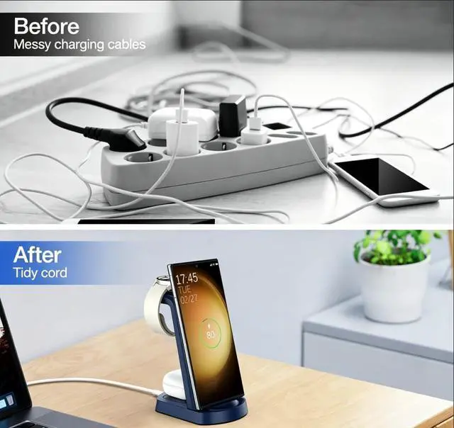 Alt view image 7 of 7 - Wireless Charger for Samsung/Android, 3 in 1 Fast Charging Station/Stand/Multi Charger for Samsung S26 Ultra/S25/Note 20, Travel Pad for Galaxy Watch 8/7/6/5/Active 2, for Buds(Blue)