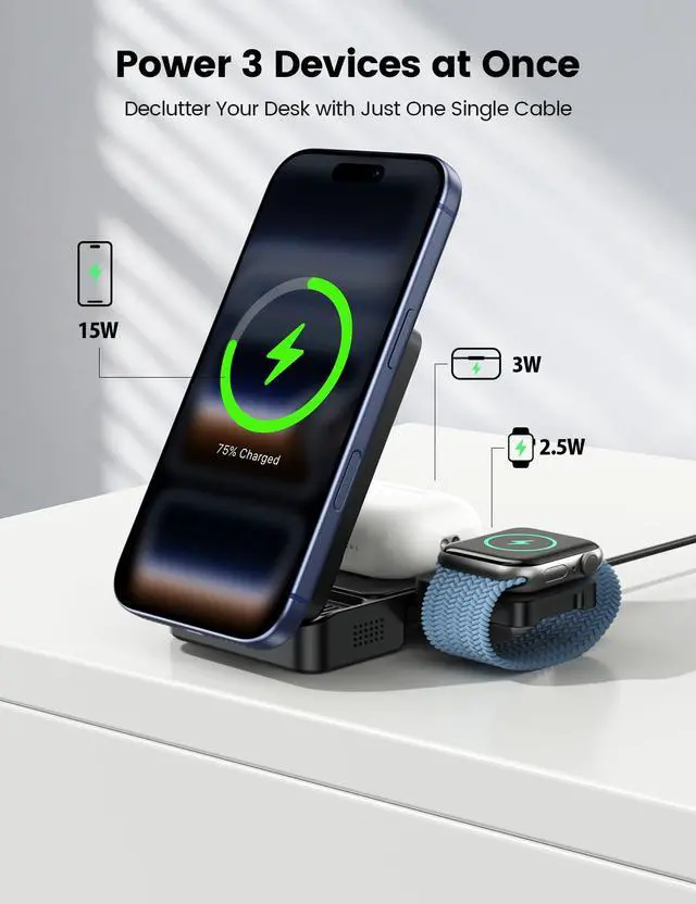 Alt view image 4 of 7 - 3-in-1 Foldable Charging Station for Apple MagSafe