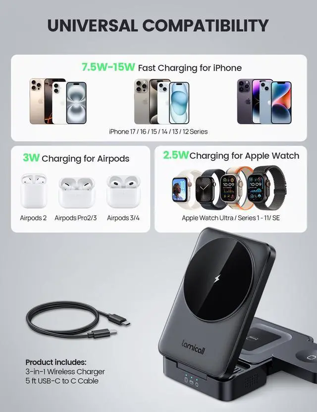 Alt view image 6 of 7 - 3-in-1 Foldable Charging Station for Apple MagSafe
