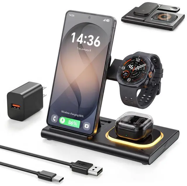 Main image of 3 in 1 Charging Station for Samsung Charger, Foldable & Night Lamp