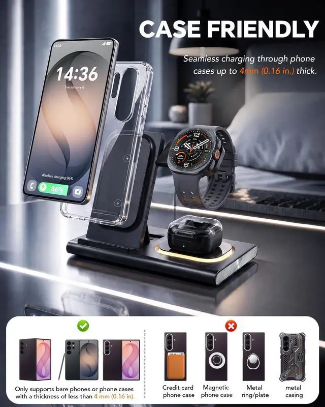 Alt view image 3 of 7 - 3 in 1 Charging Station for Samsung Charger, Foldable & Night Lamp