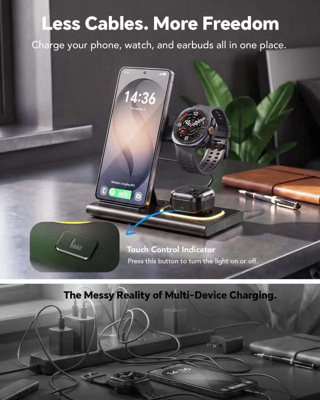 Alt view image 5 of 7 - 3 in 1 Charging Station for Samsung Charger, Foldable & Night Lamp