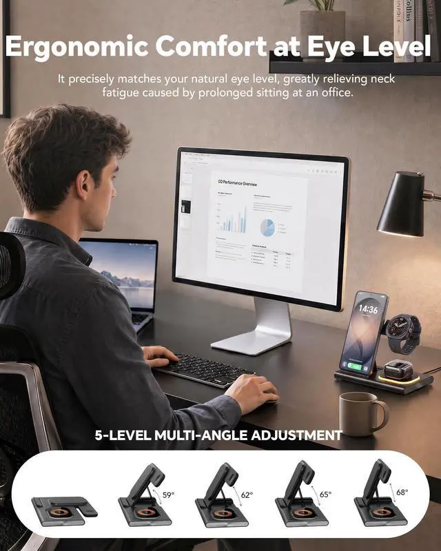Alt view image 6 of 7 - 3 in 1 Charging Station for Samsung Charger, Foldable & Night Lamp