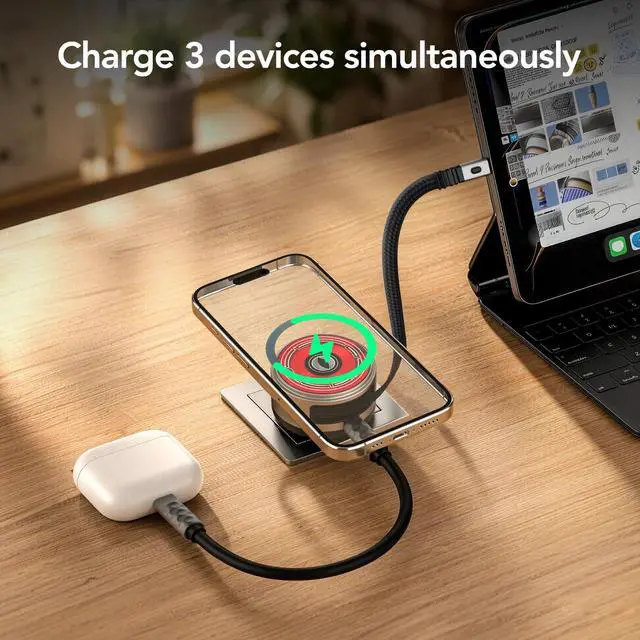 Alt view image 2 of 7 - Qi2 Wireless Charger, 65W GaN Charger with Retractable Cable, Silver