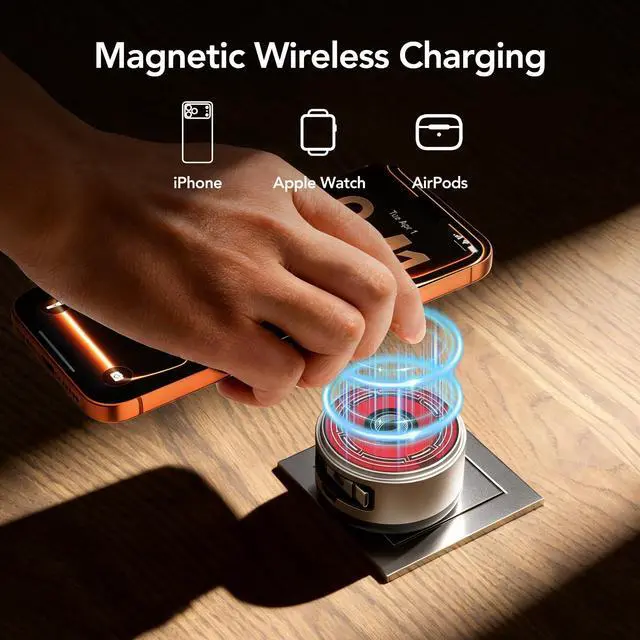 Alt view image 3 of 7 - Qi2 Wireless Charger, 65W GaN Charger with Retractable Cable, Silver
