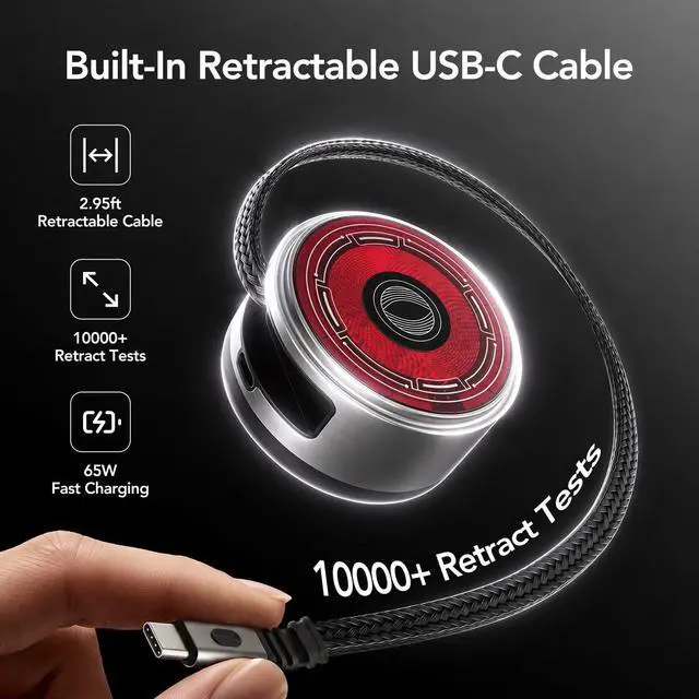 Alt view image 4 of 7 - Qi2 Wireless Charger, 65W GaN Charger with Retractable Cable, Silver