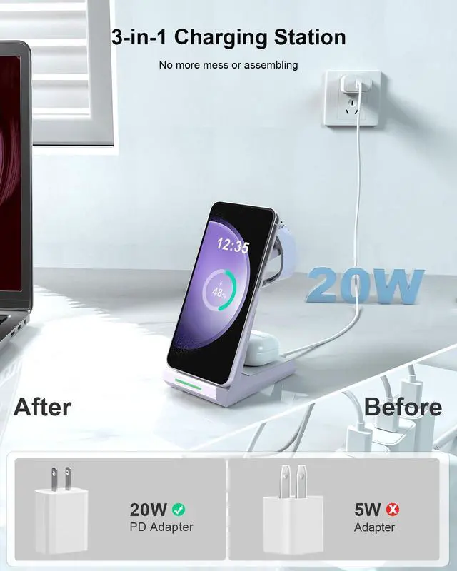 Alt view image 3 of 7 - 3 in 1 Wireless Charger for Samsung Multiple Devices