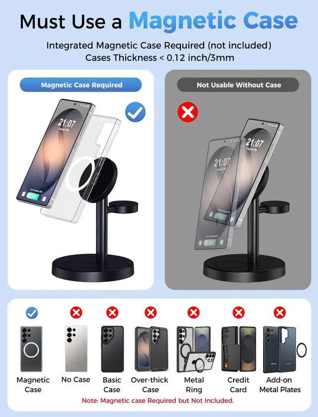 Alt view image 5 of 7 - Magnetic Wireless Charger for Samsung, 3 in 1 Super Fast Charging Station Compatible with MagSafe, Phone Charger Stand for Samsung Galaxy S26 Ultra S25 Z Fold/Flip 7, Watch Ultra 8 7 6, Buds 4/3 Pro