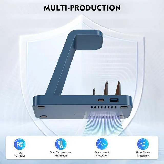 Alt view image 5 of 6 - Wireless Charger for iPhone - 5 in 1 Charging Station for Multiple Devices Apple: Fast Wireless Charging Stand Dock for iPhone 17 16e 16 15 14 13 12 Pro Max Apple Watch Airpods(Blue)