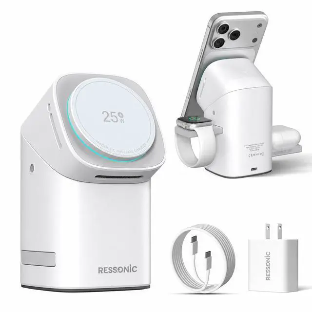 Main image of 25W 3 in 1 Wireless Charging Station for Apple&Samsung, Desk Night Stand