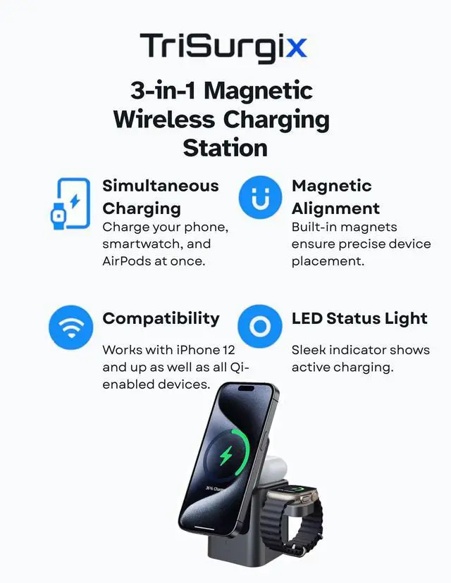 Alt view image 2 of 4 - 3 in 1 Foldable Magnetic Wireless Charger, Electric Charging Station with LED Indicator