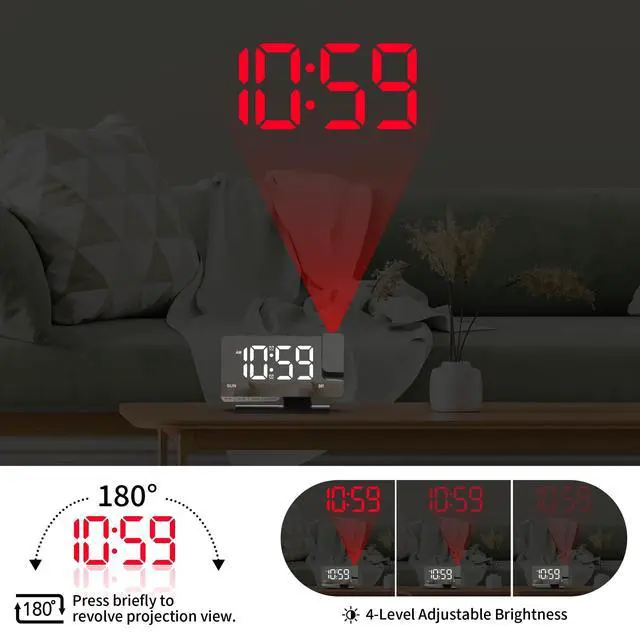 Alt view image 3 of 7 - Projection Alarm Clock for Bedroom Ceiling, Black Digital Clock