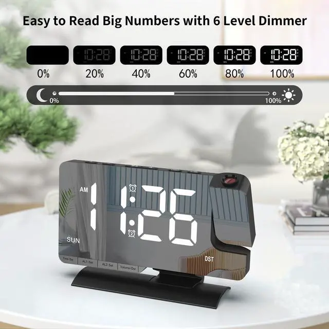 Alt view image 5 of 7 - Projection Alarm Clock for Bedroom Ceiling, Black Digital Clock