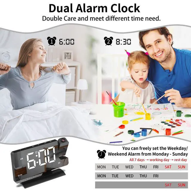 Alt view image 7 of 7 - Projection Alarm Clock for Bedroom Ceiling, Black Digital Clock