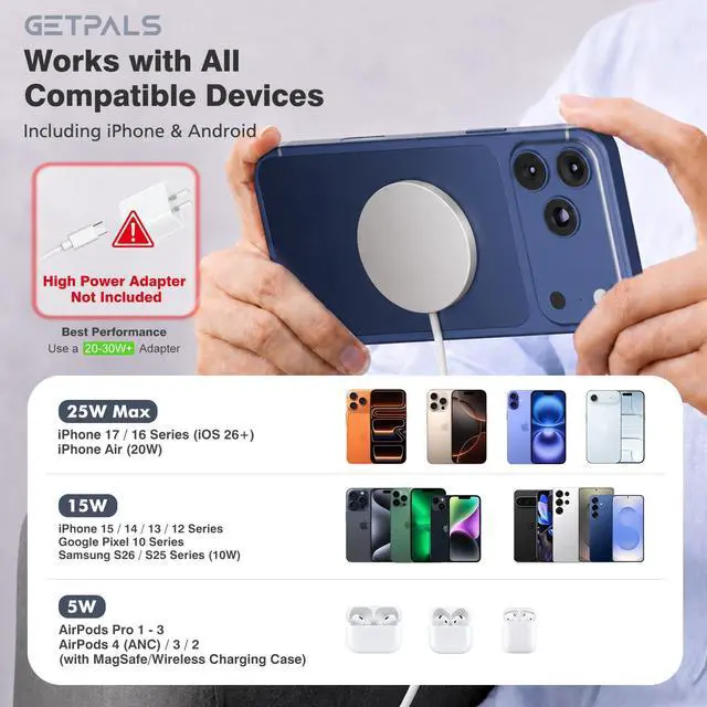 Alt view image 3 of 7 - 25W Magnetic Portable Fast Wireless Charging Pad for Apple iPhone Series