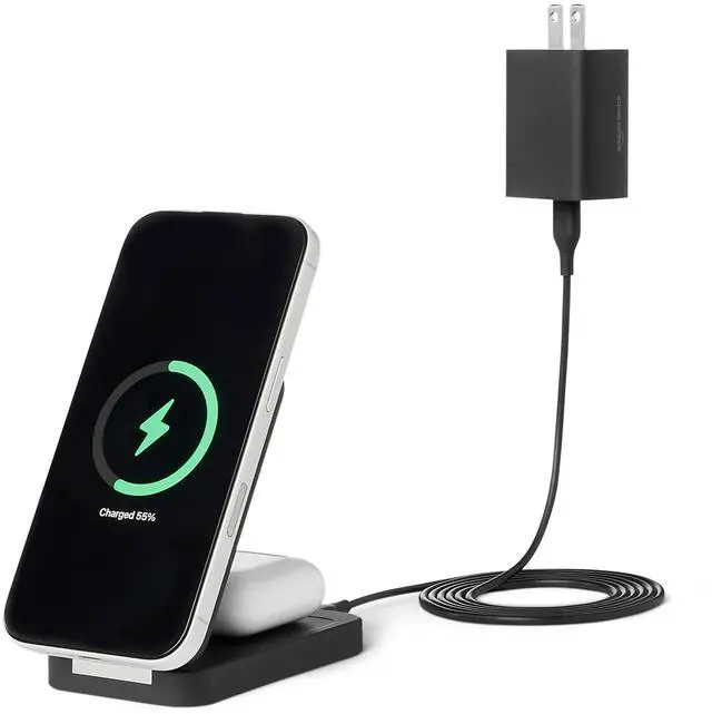 Main image of MagSafe Compatible Wireless Charging Station, 25W Max. Fast Charging Qi2.2 Certified 2-in-1 Charger, Foldable Stand for iPhone 17/16/15/14/13/12 & AirPods, with 45W Max. Adapter, Black