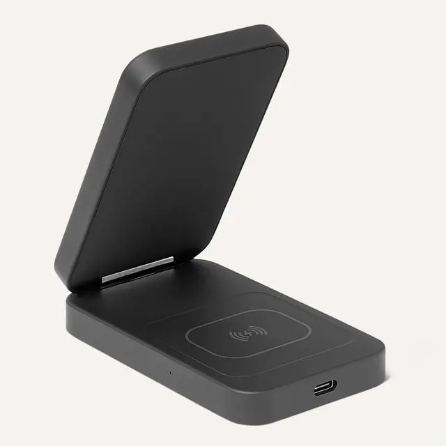 Alt view image 3 of 5 - MagSafe Compatible Wireless Charging Station, 25W Max. Fast Charging Qi2.2 Certified 2-in-1 Charger, Foldable Stand for iPhone 17/16/15/14/13/12 & AirPods, with 45W Max. Adapter, Black