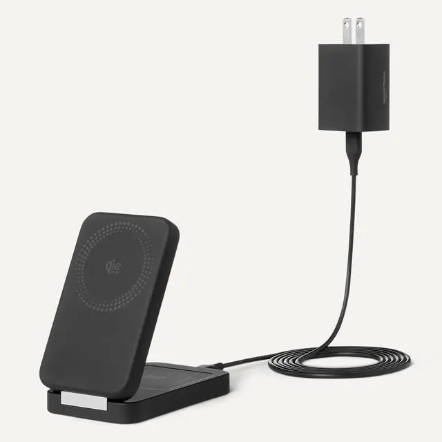 Alt view image 5 of 5 - MagSafe Compatible Wireless Charging Station, 25W Max. Fast Charging Qi2.2 Certified 2-in-1 Charger, Foldable Stand for iPhone 17/16/15/14/13/12 & AirPods, with 45W Max. Adapter, Black