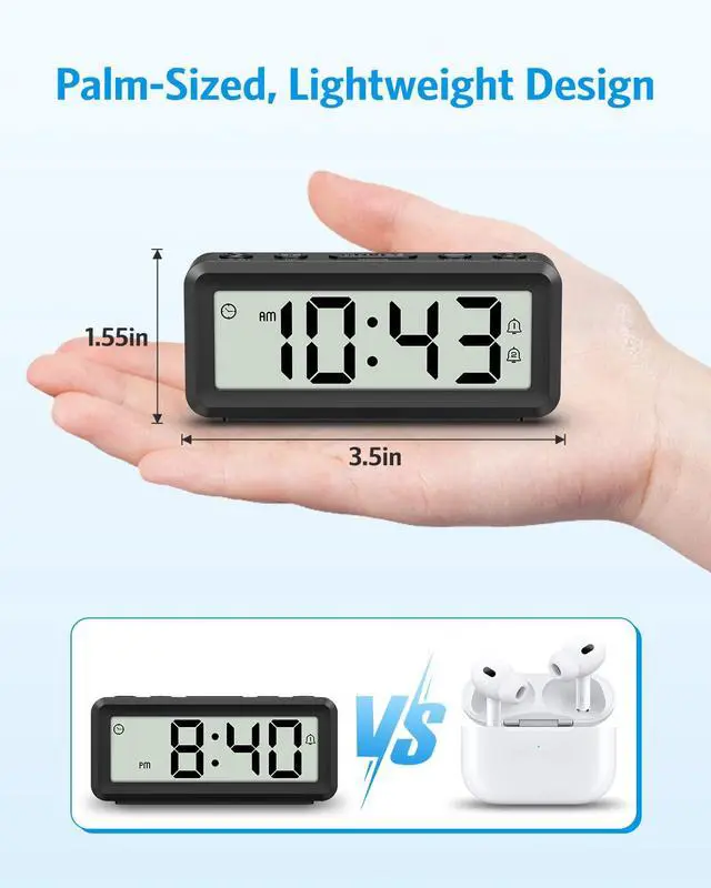 Alt view image 2 of 7 - Small Alarm Clock, Dual Alarms Snooze Magnetic Back