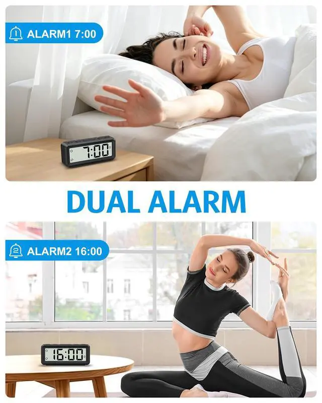 Alt view image 4 of 7 - Small Alarm Clock, Dual Alarms Snooze Magnetic Back